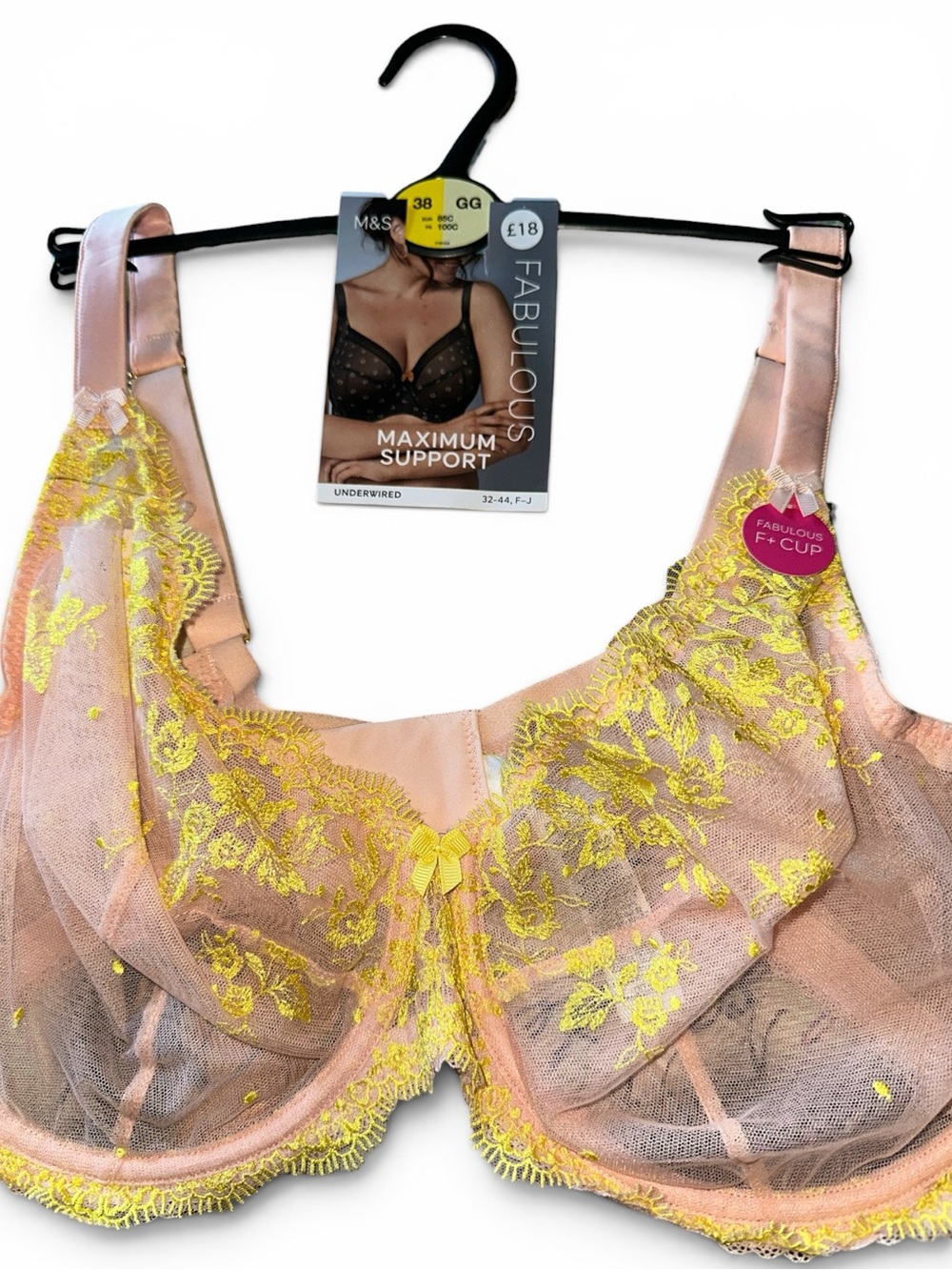 Marks & Spencer (M&S) 38GG Blossom Embroidered Underwired Bra in "Apricot Mix